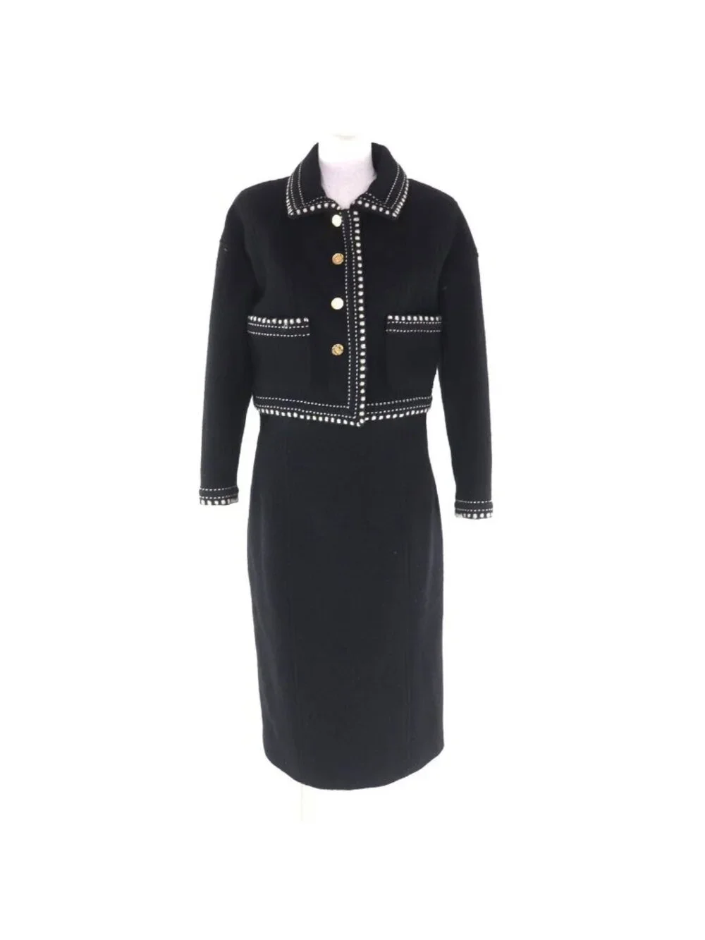 Chanel Vintage Lining Silk Coco Button Gold Wool Cropped